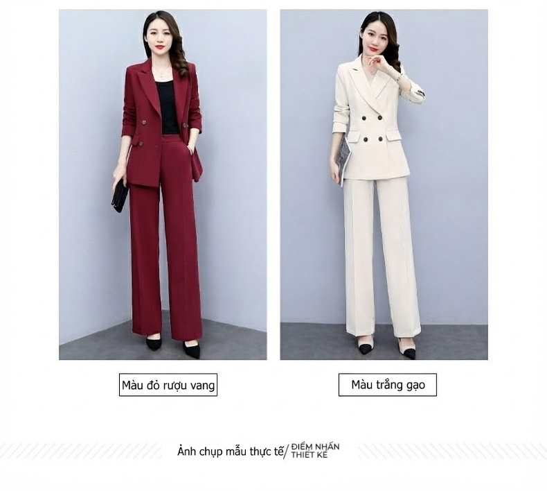 Bộ Vest Công Sở Nữ Dáng Ôm Phong Cách Thời Trang Màu Đen, Đỏ Rượu, Xanh, Trắng Kem chi tiết 4
