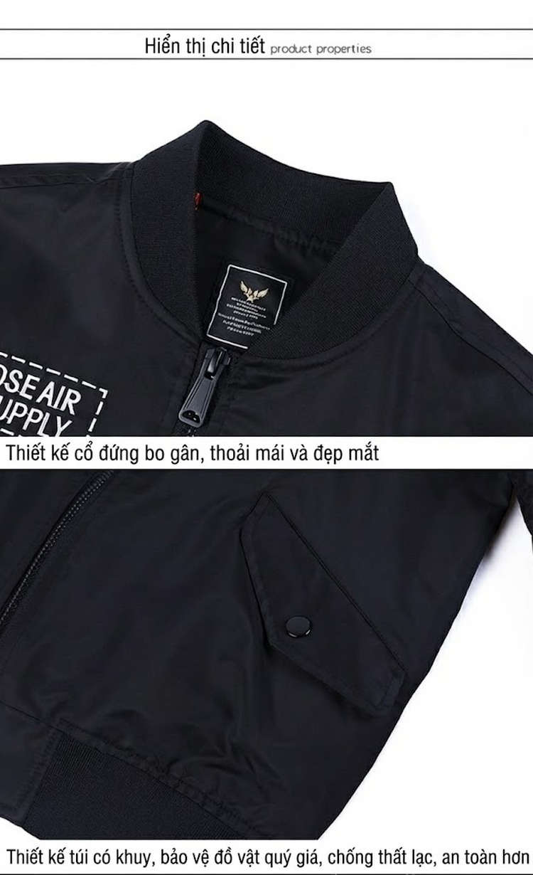 Áo Khoác Bomber Nam Thêu Hình Kiểu Phi Công MA1 Size Lớn Màu Xanh Rêu, Đen chi tiết 11