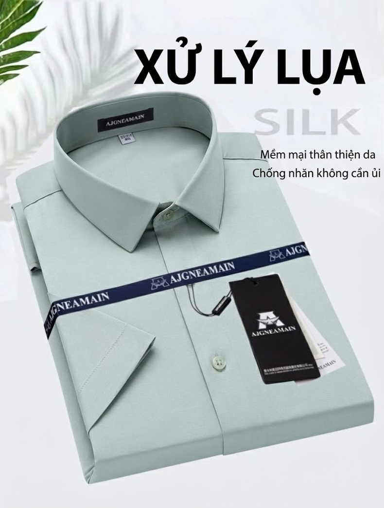 Áo Sơ Mi Nam Tay Ngắn Chống Nhăn Không Cần Ủi, Phong Cách Lịch Lãm Màu Xanh Nhạt, Vàng, Xanh Lá, Xám chi tiết 11