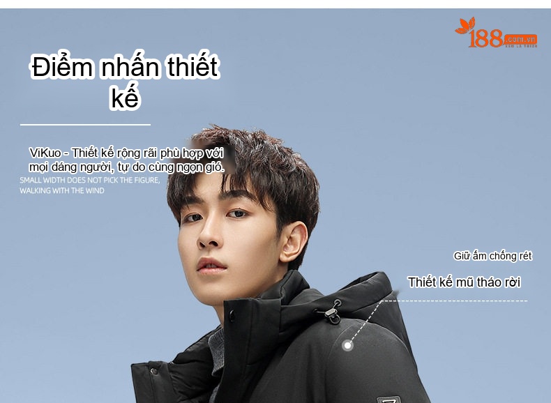 Áo Khoác Phao Nam Lông Vũ Tháo Rời 3 Kiểu Mặc Giữ Ấm Mùa Đông chi tiết 5