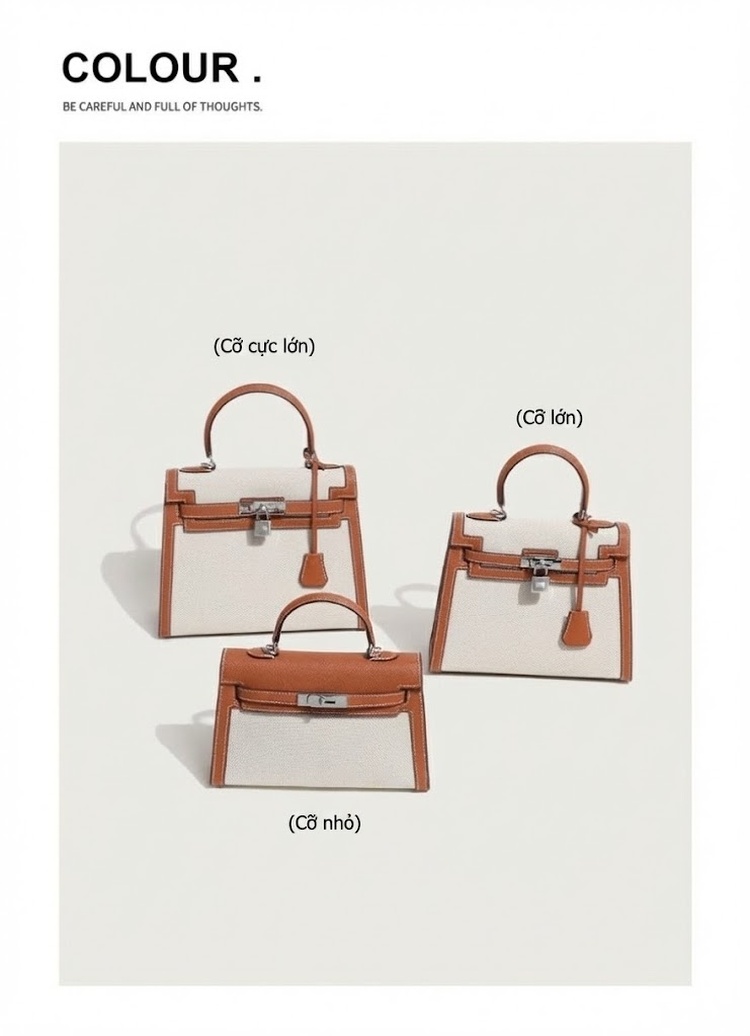 Túi Kelly Nữ Vải Canvas Mềm Mại Lớn Đeo Vai, Xách Tay, Đeo Chéo Màu Trắng, Nâu chi tiết 2