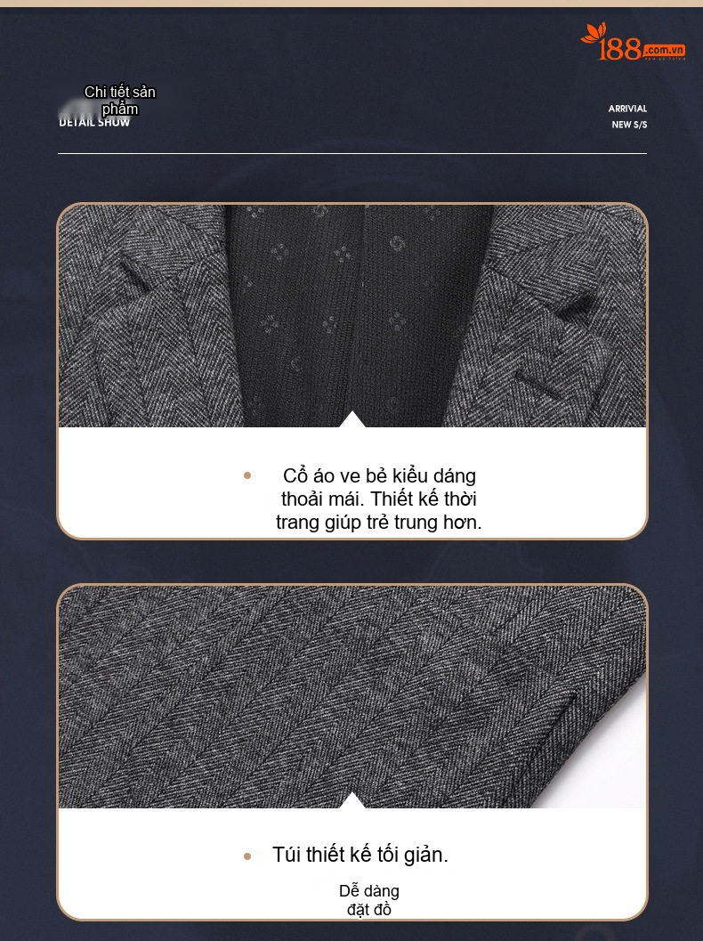 Áo Vest Nam Wool Lông Cừu Họa Tiết Xương Cá Dáng Ôm Chống Nhăn Màu Xám chi tiết 5