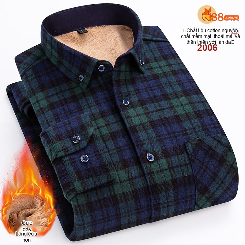 Áo Sơ Mi Nam Ca Rô Lông Cừu Non Cotton Dày Dặn Giữ Ấm Màu Đen, Đỏ, Xanh Dương, Xanh Lá...