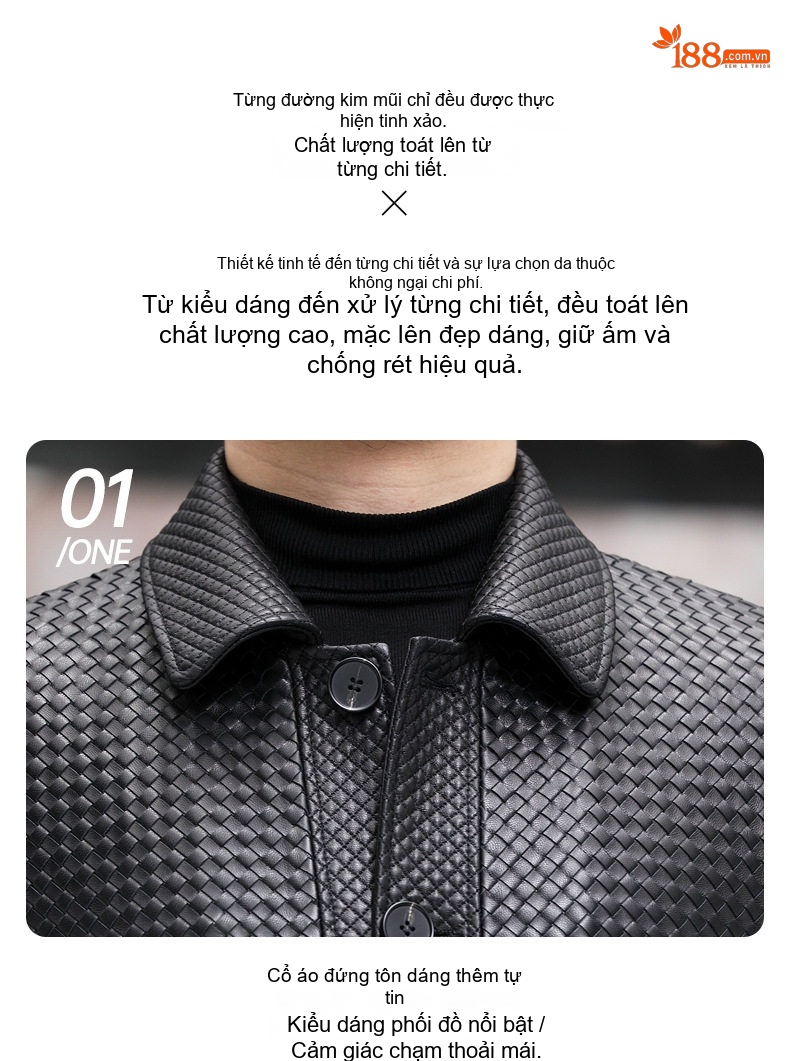 Áo Khoác Da Cừu Nam Dáng Bomber Đan Vi Tinh Tế Lót Bông Dày Dặn Màu Đen chi tiết 6