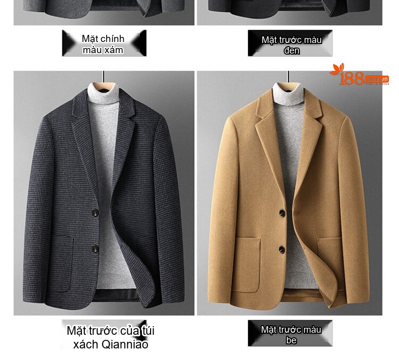 Áo Vest Nam 50% Len Kẻ Houndstooth Thu Đông Dáng Ôm Ngắn Màu Nâu, Xám, Đen chi tiết 7