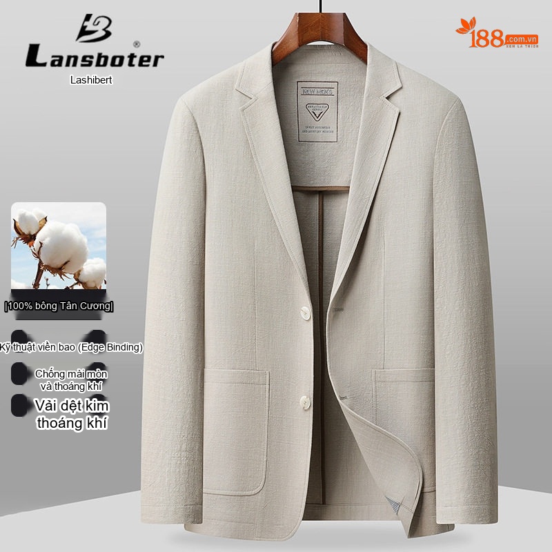 Áo Vest/Blazer Nam Cotton Mỏng Lót Viền Màu Kem, Xanh Lam, Nâu, Xanh Navy...