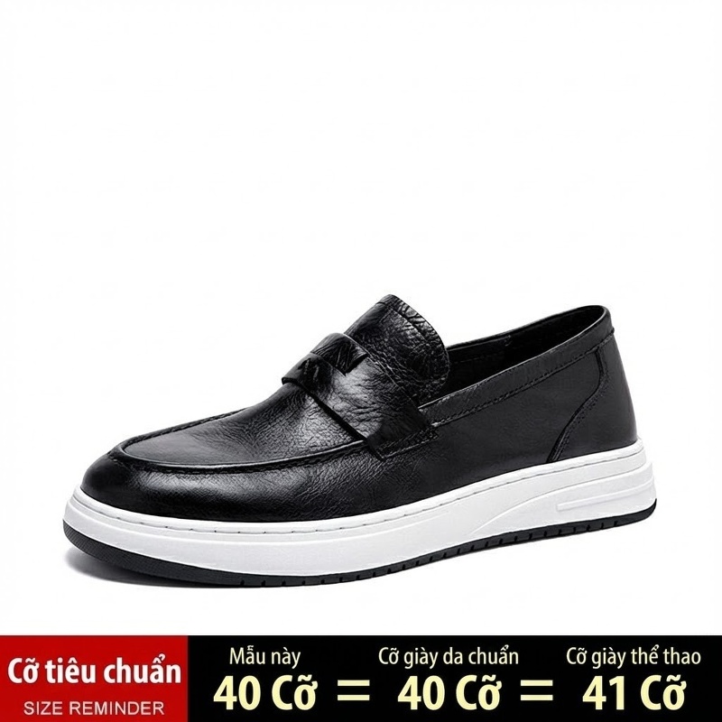 Giày Lười Nam Da Bò Thoáng Khí Chiều Cao Đế Khoảng 3cm Màu Nâu, Đen