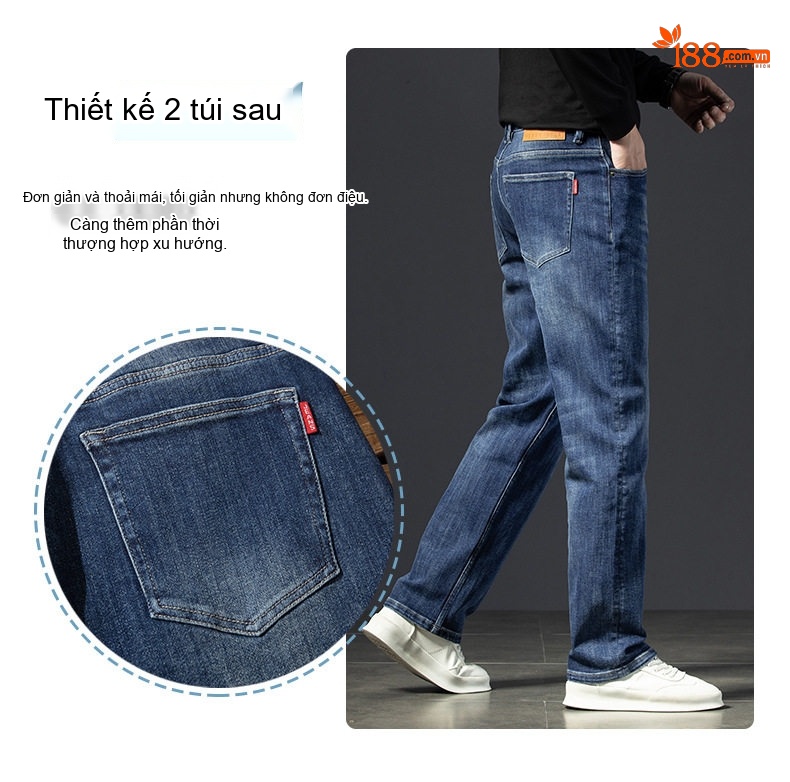 Quần Jean Nam Cotton Co Giãn Dáng Suông Rộng Phong Cách Doanh Nhân Màu Xanh chi tiết 16
