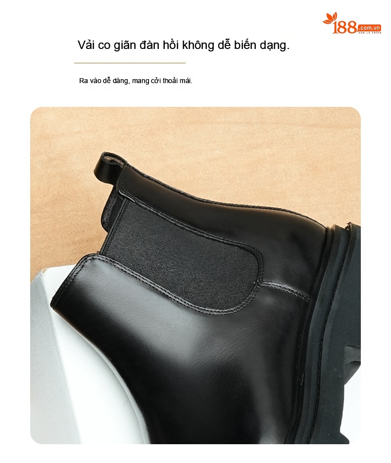 Boot Chelsea Nam Da Bò Cao Cổ Thủ Công Chiều Cao Đế Khoảng 5cm Màu Đen, Nâu Đỏ chi tiết 5