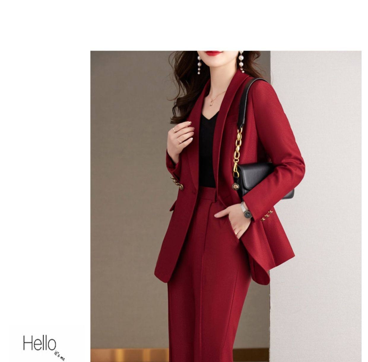 Set Bộ Vest Nữ Quần Ống Rộng Dáng Ôm Thanh Lịch Màu Đỏ, Xanh Lá, Đen chi tiết 22