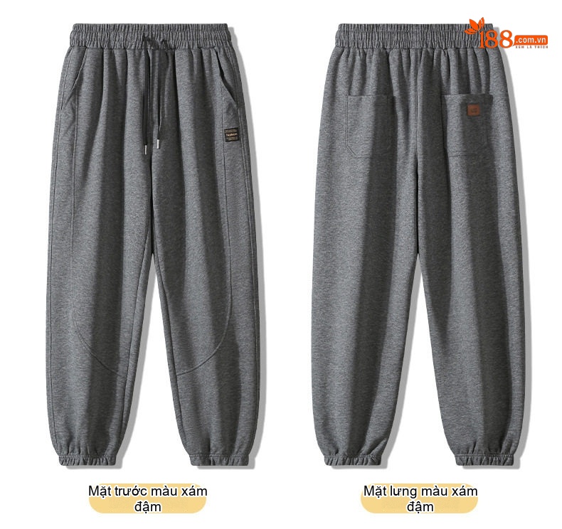 Quần Jogger Nam Ống Bo Chun Thu Đông Dáng Rộng Phong Cách Hàn Quốc Màu Đen, Xám, Xanh Navy chi tiết 32