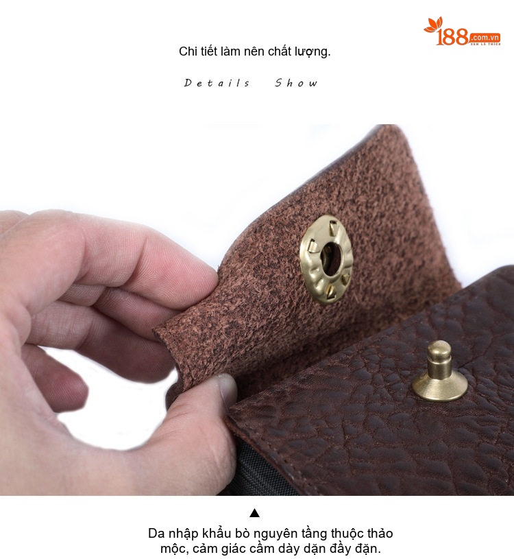 Ví Đựng Thẻ Da Bò Thật Dáng Ngang Mini Thủ Công Màu Nâu, Đen, Vàng chi tiết 11