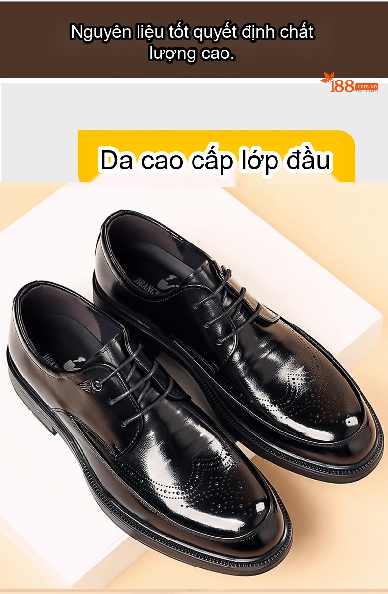 Giày Tây Buộc Dây Nam Da Bò Chiều Cao Đế Khoảng 3cm Màu Đen, Nâu chi tiết 7