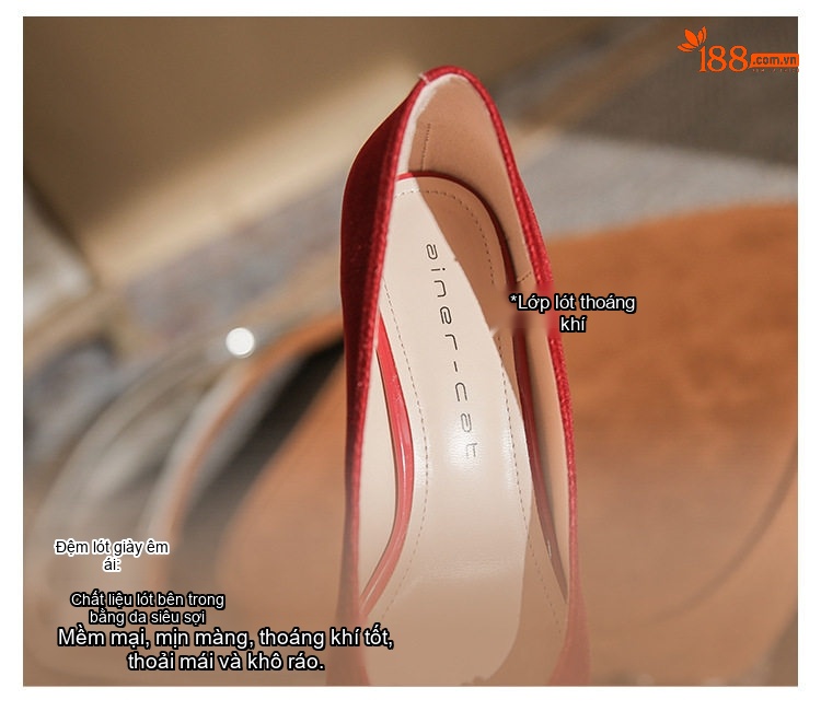 Giày Cao Gót Mũi Nhọn Nữ Quai Ngọc Trai Chiều Cao Đế Khoảng 5cm Màu Đỏ, Trắng chi tiết 8