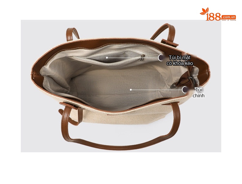 Túi Tote Nữ Vải Canvas Lớn Đeo Vai Đi Làm Hàng Mới 2025 Màu Be, Nâu, Đen chi tiết 6
