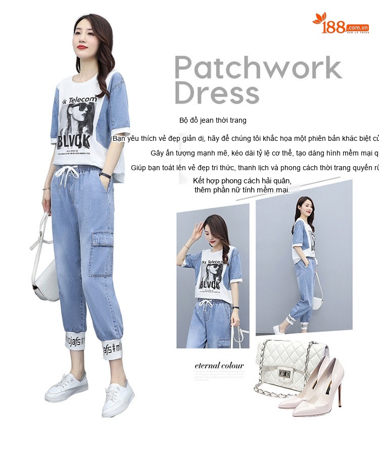 Bộ Quần Áo Mùa Hè Nữ Áo Thun Tay Lỡ Quần Lửng Ice Silk Phong Cách Casual Trẻ Trung chi tiết 2
