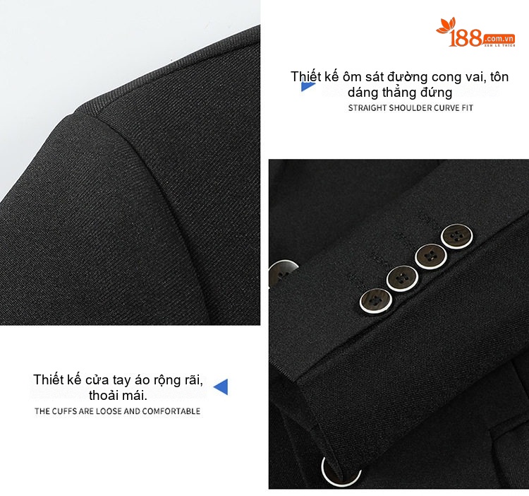 Bộ Vest Nam Màu Trơn Kiểu Dáng Ôm Vừa Vặn Phong Cách Hàn Quốc Màu Đen, Xám chi tiết 10