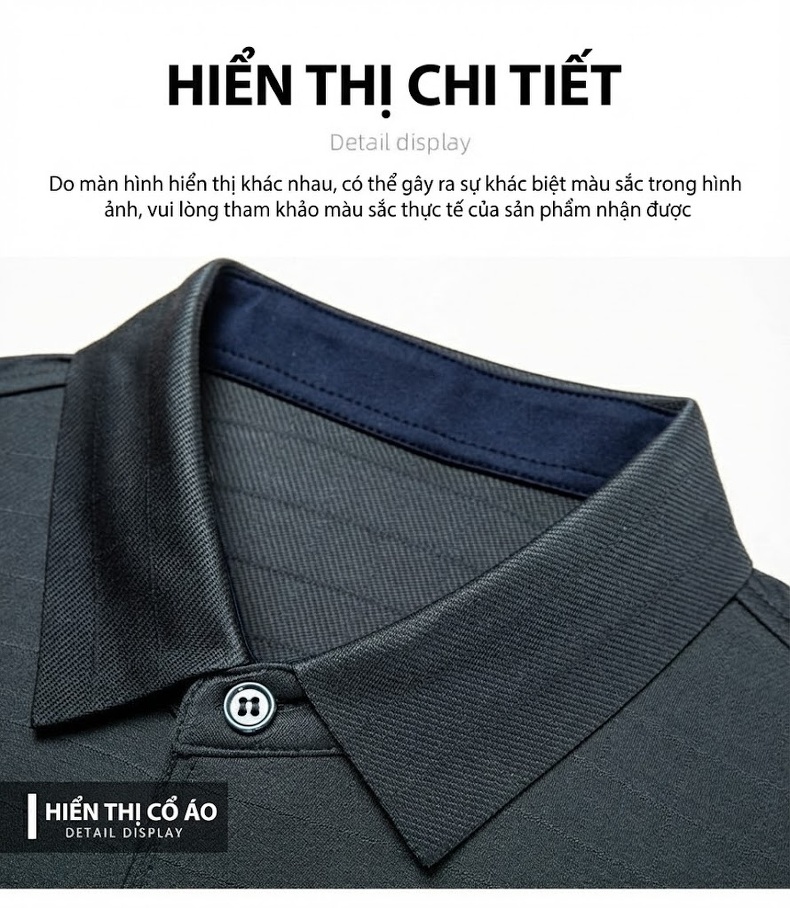 Áo Polo Nam Tay Ngắn 100% Tơ Tằm Mát Lạnh Cổ Bẻ Màu Xám, Xanh Navy, Tím chi tiết 20