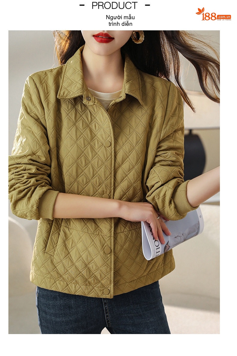 Áo Khoác Nữ Họa Tiết Trám Thời Trang Phong Cách Tiểu Thư Màu Hồng, Vàng, Trắng, Đen... chi tiết 16