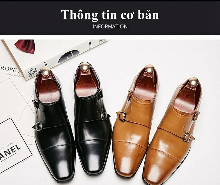 Giày Tây Monk Strap Nam Da Thật Chiều Cao Đế Khoảng 3cm Màu Đen, Nâu chi tiết 7