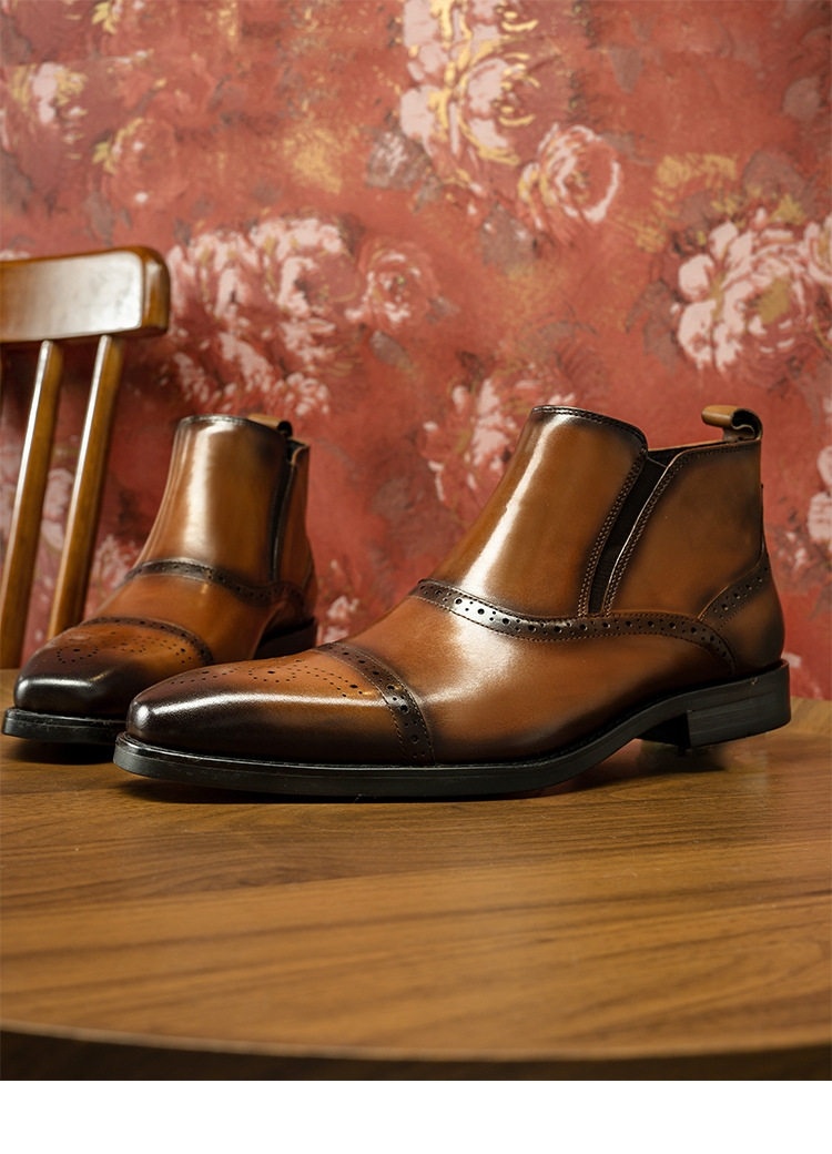 Chelsea Boots Nam Da Bò Cao Cổ Họa Tiết Chiều Cao Đế Khoảng 3cm Màu Đen, Nâu chi tiết 18