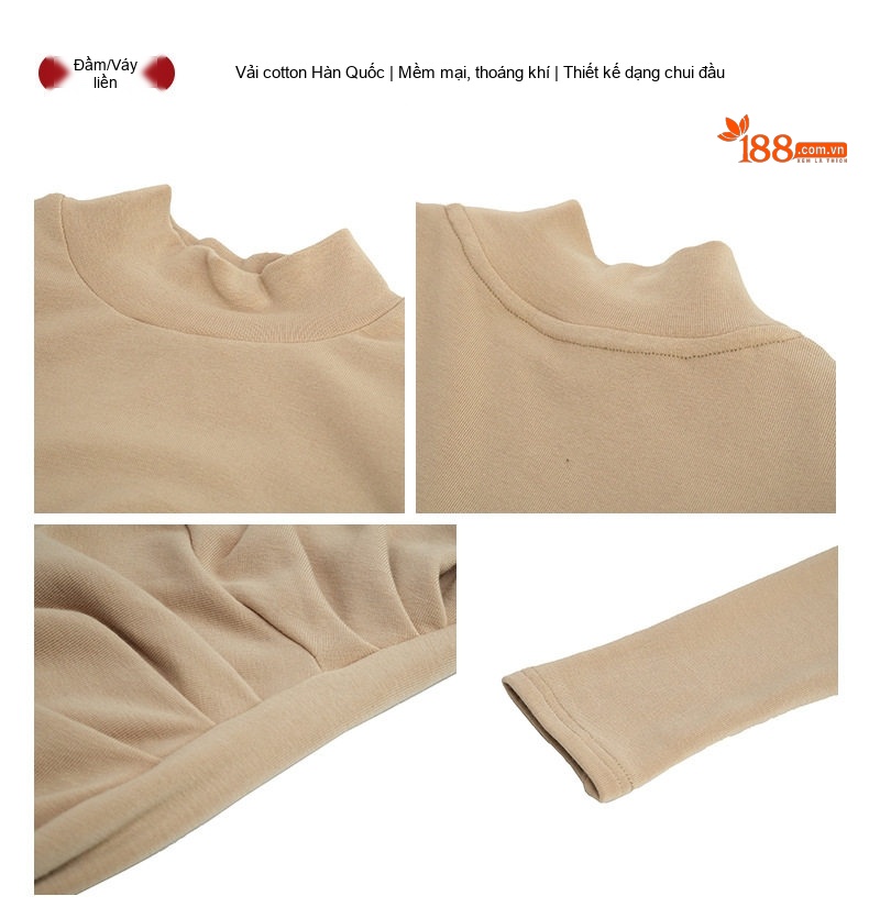Đầm Dài Nữ Ôm Body Dệt Kim Co Giãn Lót Lông Giữ Nhiệt Màu Đen, Nâu, Tím, Be... chi tiết 4
