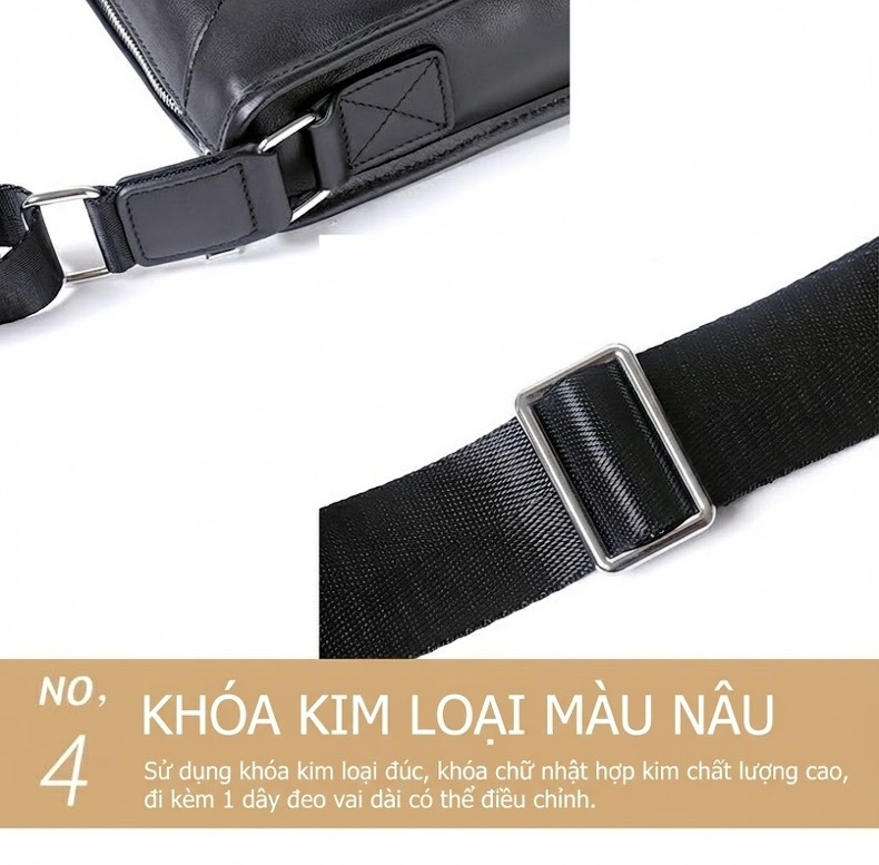 Túi Đeo Chéo Nam Da Bò Thật Phong Cách Hàn Quốc Kiểu Dáng Vuông Nhỏ Màu Đen chi tiết 17