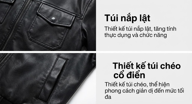 Áo Khoác Da Cừu Nam Cổ Trụ Phong Cách Công Sở Màu Đen chi tiết 9