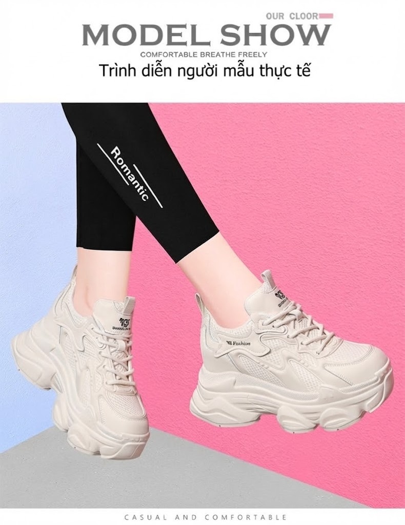 Giày Thể Thao Nữ Đế Dày Phong Cách Ulzzang Chiều Cao Đế Khoảng 5cm Màu Trắng, Đen chi tiết 8