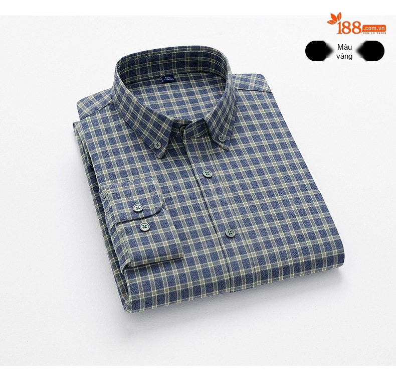 Áo Sơ Mi Nam Tay Dài Cotton Mài Lông Họa Tiết Kẻ Caro Phong Cách Trung Niên Màu Xanh Dương, Xám, Đen, Xanh Lá... chi tiết 14