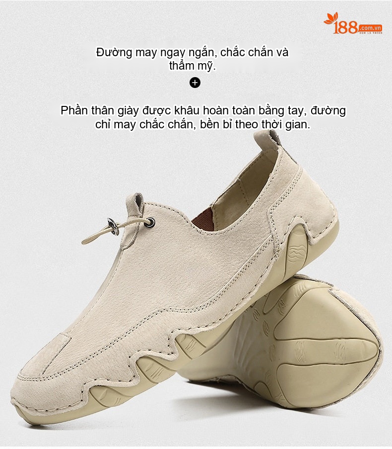 Giày Lười Nam Da Thật Size Lớn Chiều Cao Đế Khoảng 3cm Màu Kem, Xám, Trắng, Đen... chi tiết 7