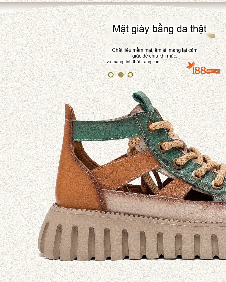 Dép Sandal Nữ Quai Da Hở Ngón Đế Bánh Mì Đế Cao 5cm - 6cm Màu Vàng, Xám, Nâu, Xanh Lá chi tiết 4