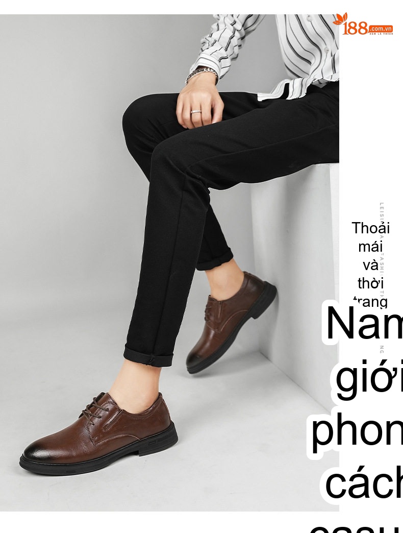 Giày Tây Buộc Dây Nam Da Thật Mũi Nhọn Phong Cách Anh Quốc Chiều Cao Đế Khoảng 3cm Màu Đen, Nâu chi tiết 11