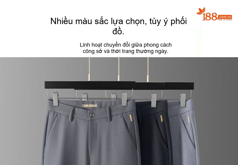 Quần Tây Nam Ống Đứng Rộng Vừa Vải Pha Len và Tơ Tằm Cao Cấp Màu Đen, Xám chi tiết 2