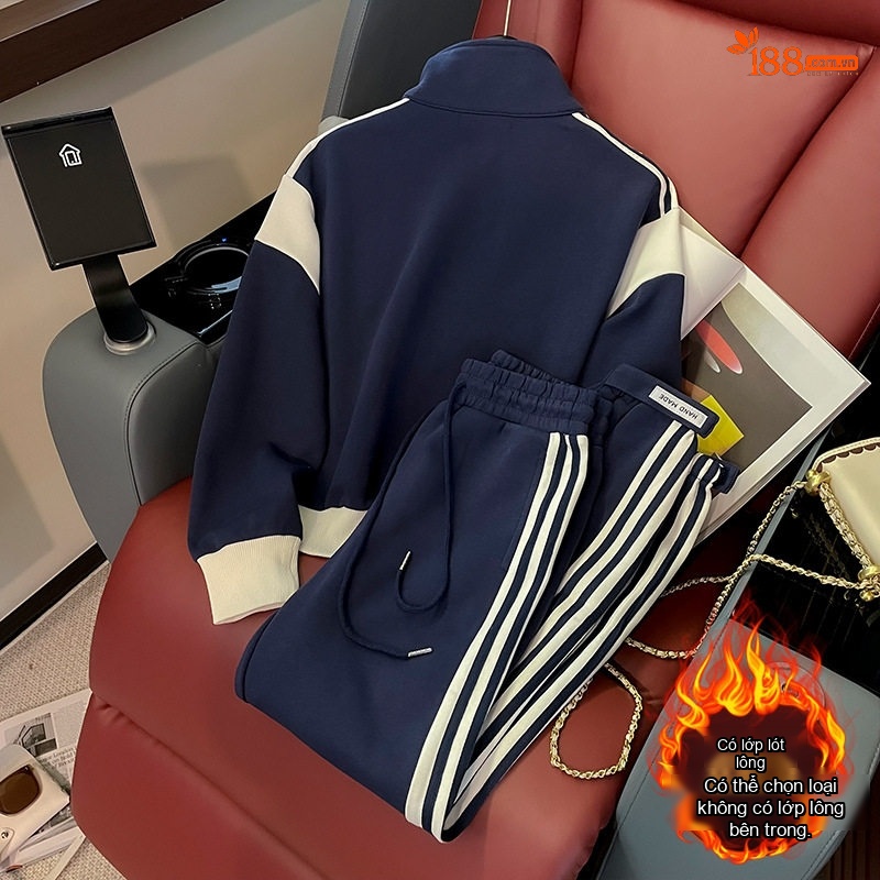 Bộ quần áo thể thao nữ dáng ngắn phối màu xanh navy trắng