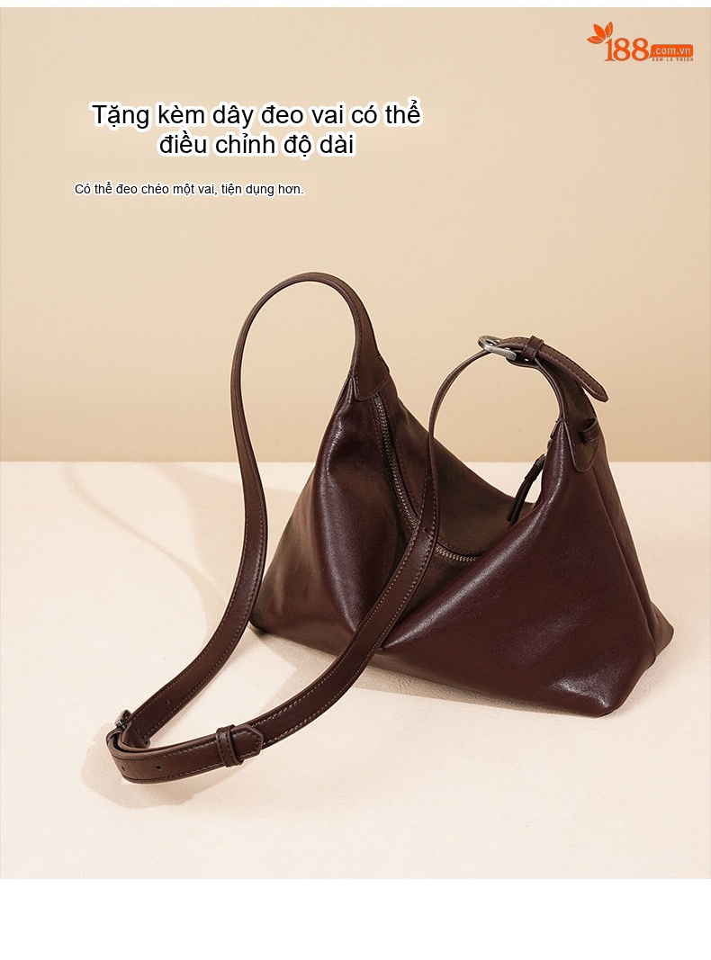 Túi Hobo Nữ Da Bò Thuần Chất Lượng Cao Đeo Vai Đeo Chéo Phong Cách Cổ Điển Màu Nâu chi tiết 8