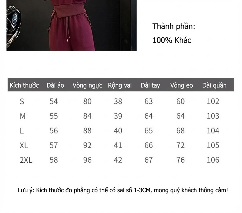 Set Bộ Quần Áo Nữ Thiết Kế Sang Trọng Áo Dài Tay Quần Ống Rộng Phong Cách Thời Trang Màu Đỏ Rượu Vang chi tiết 2