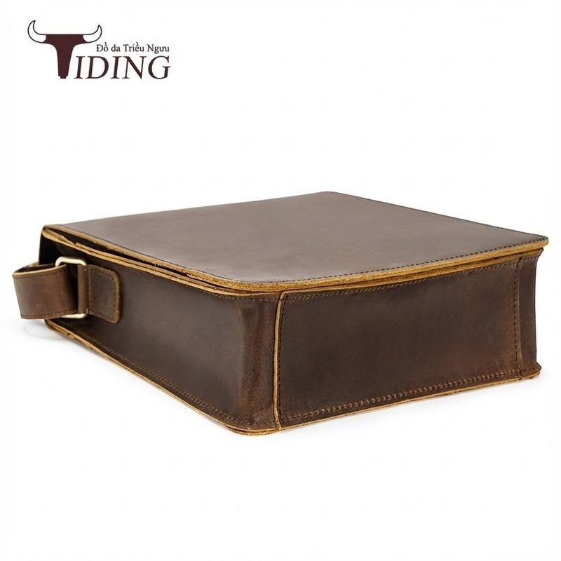 Túi Đeo Chéo Nam Da Bò Sáp Đựng Vừa Laptop, Ipad Phong Cách Retro Âu Mỹ