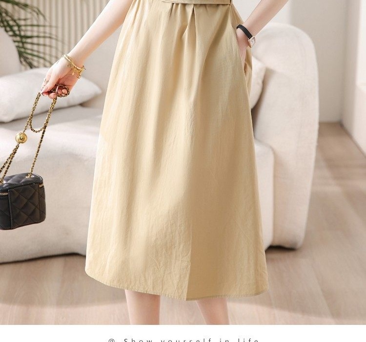 Váy Sơ Mi Polo Tay Ngắn dáng chữ A Nữ Tính Thắt Eo Màu Hồng, Xanh Navy, Vàng Be, Xanh Dương chi tiết 7