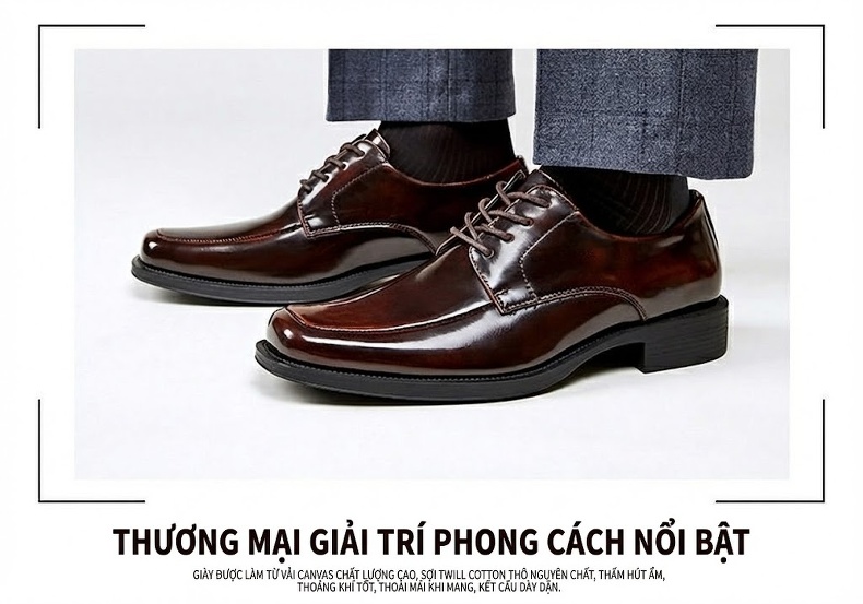 Giày Tây Buộc Dây Nam Da Bóng Chiều Cao Đế Khoảng 3cm Màu Đen, Nâu chi tiết 11