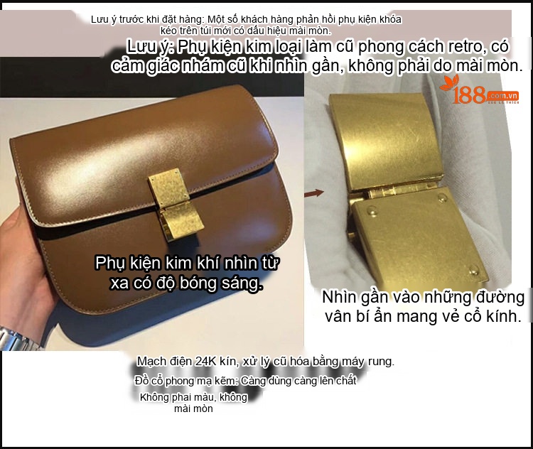 Túi Đeo Vai Nữ Da Bò Hình Hộp Chữ Nhật Đeo Chéo Màu Nâu, Đen chi tiết 13