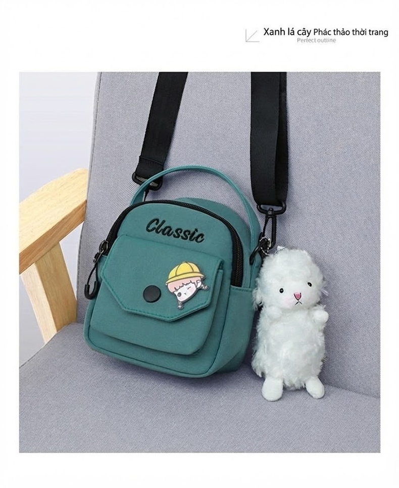 Túi Đeo Chéo Nữ Vải Canvas Mini Đựng Điện Thoại Phong Cách Hàn Quốc Màu Kem chi tiết 29