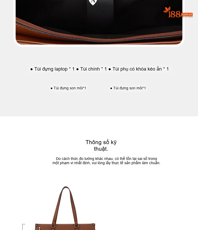 Túi Tote Nữ Đa Năng Da Mờ Sức Chứa Lớn Đựng Laptop Màu Nâu, Đen, Trắng chi tiết 7