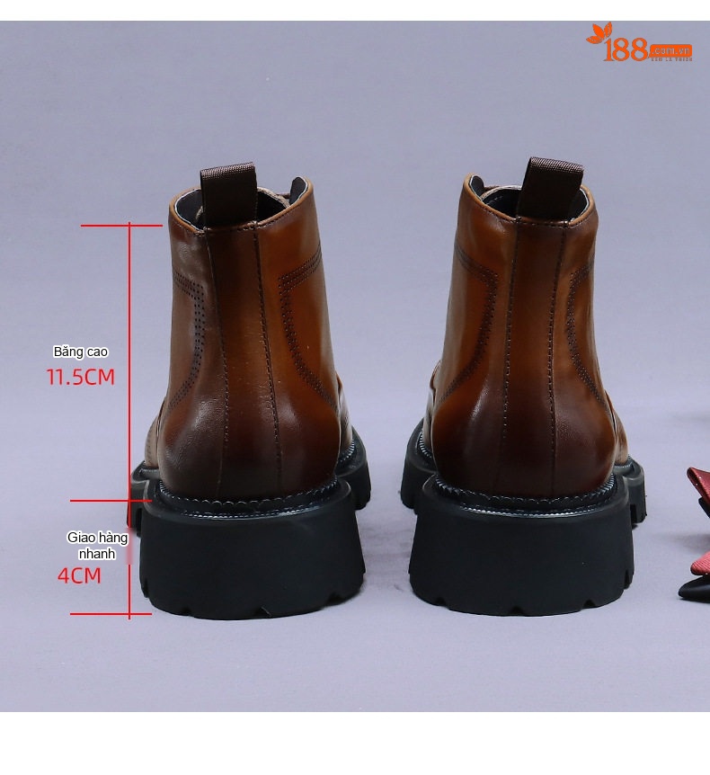 Giày Boot Martin Nam Da Bò Cao Cổ Phong Cách Anh Quốc Chiều Cao Đế Khoảng 3.5cm Màu Đen, Nâu chi tiết 17