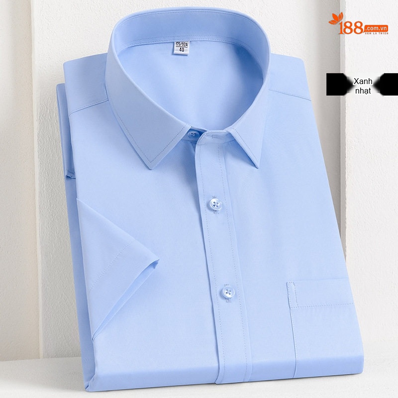 Áo Sơ Mi Nam Cotton Ngắn Tay Dáng Ôm Chống Nhăn Màu Trắng, Xanh Dương, Tím, Xám...