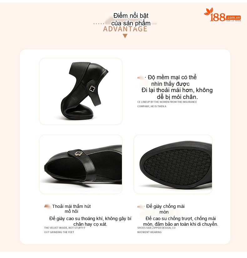 Giày Búp Bê Nữ Da Bò Chiều Cao Đế Khoảng 4cm Màu Đen, Nâu, Đỏ chi tiết 6