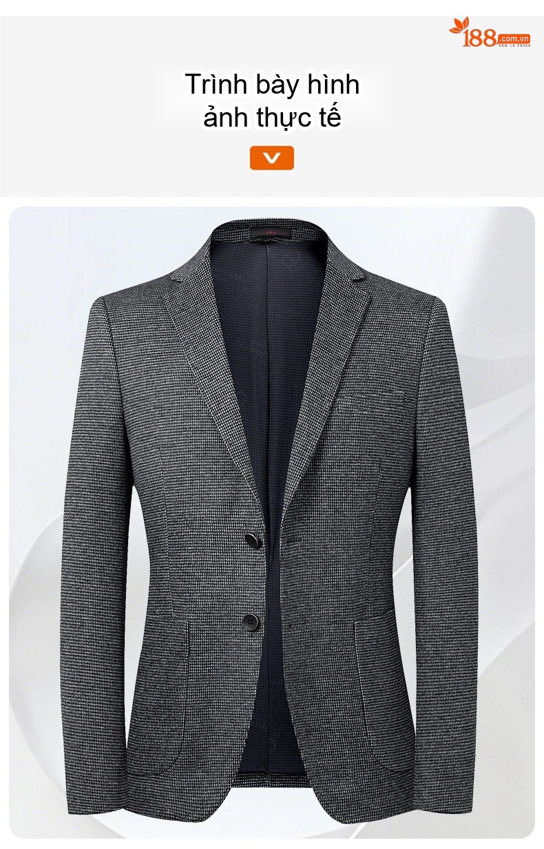 Áo Vest Blazer Nam Họa Tiết Chân Chim Co Giãn Chống Nhăn Dáng Ôm Vừa Vặn Màu Xám chi tiết 18