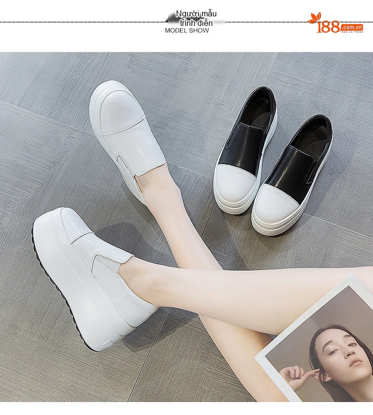 Giày Lười Nữ Da Bóng Đế Xuồng Chiều Cao Đế Khoảng 5cm Màu Trắng, Đen chi tiết 12