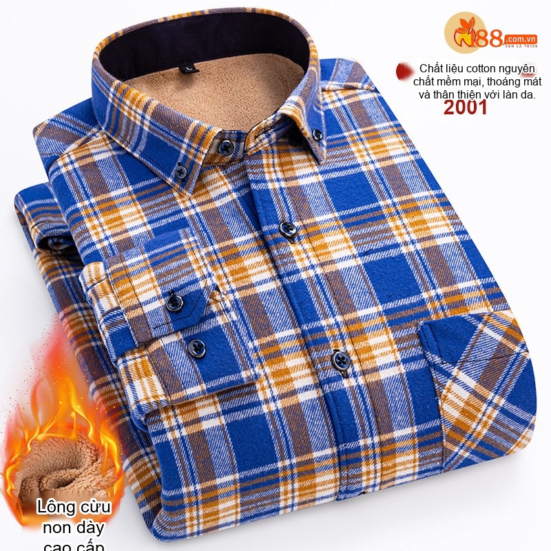 Áo Sơ Mi Nam Ca Rô Lông Cừu Non Cotton Dày Dặn Giữ Ấm Màu Đen, Đỏ, Xanh Dương, Xanh Lá...