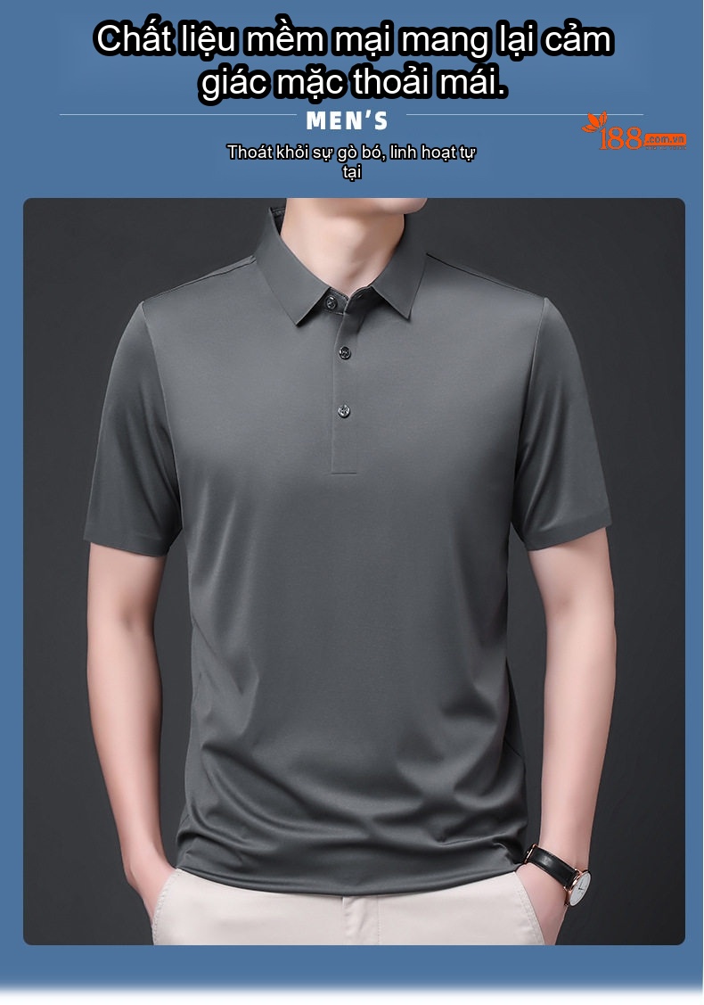 Áo Polo Nam Tay Ngắn Sợi Tằm Thượng Hạng Cổ Bẻ Phong Cách Business Casual Màu Đen, Đỏ, Xám, Xanh... chi tiết 1